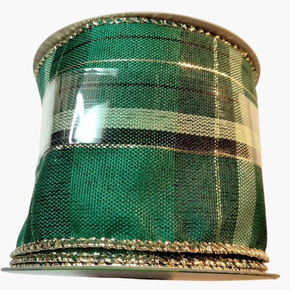 St Patricks Day Ribbon Green Plaid Wire Edge 4 Yards Decorative Craft - Picture 1 of 6